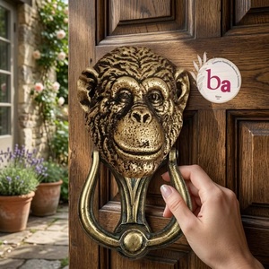 Timbre de puerta con cabeza de chimpancé de hierro fundido, diseño rústico, impermeable, instalación autoadhesiva, decoración tradicional para entrada, exterior - Product Image 2