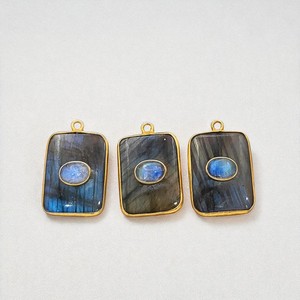 Pendentif en Pierre Précieuse Sertie, Plaqué Or, Argent 925, Double Pierre, Fait Main, Forme Rectangulaire, Breloques en Pierre Précieuse, Fournitures de Bijoux - Product Image 5