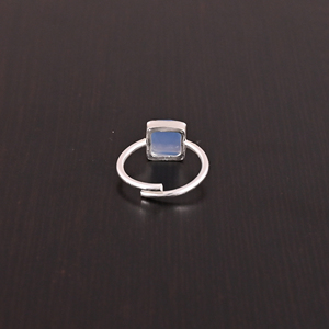 Natural Blue Chalcedony Gemstone Adjustable Ring-Stylish Wedding & Party Jewelry 925 Sterling Silver for Women - Product Image 5