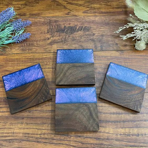 Artisan Walnut <b>Epoxy</b> Resin Coasters for <b>Table</b> Styling High Quality Walnut Wood <b>Epoxy</b> Coasters for Dining - Product Image 1