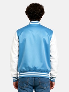 Veste universitaire en satin noir avec bordure à rayures blanches Coupe classique Style décontracté universitaire Col rabattu Fermeture à boutons - Product Image 5