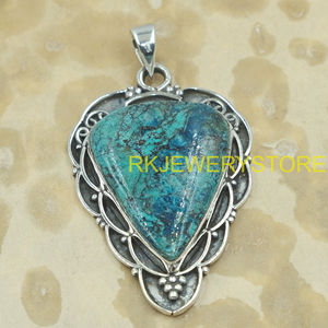 Colgante Grande de Azurita y Crisocola en Plata de Ley 925, Hecho a Mano, Estilo Boho Vintage, Joyería de Moda para Mujer, Regalo para Él, Unisex - Product Image 5