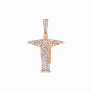 Collar personalizado de plata de ley 925 chapado en oro con colgante de dijes finos estilo hip-hop de Cristo Redentor de Brasil, con diamantes naturales. - Product Image 6