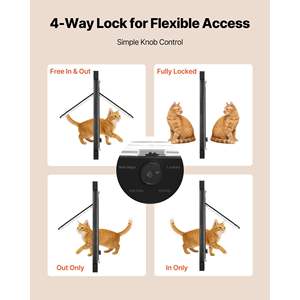 Accessoire de porte pour chat noir réglable, 4 modes de verrouillage sécurisés, cadre en aluminium, verre haute transparence, résistant aux intempéries - Product Image 3