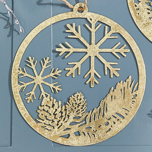 Wholesale Custom Round Xmas <b>Tree</b> Hanging Decoration Metal Ornaments Christmas Pendant Glitter Gold Laser Cut Baubles - Product Image 4