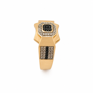 Solid 18K Gold <b>Mens</b> <b>Black</b> and White Diamond Signet <b>Ring</b> Geometric Square Cluster High Polish Statement Wedding Party Gift Fine - Product Image 3