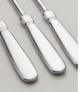 Juego de utensilios de acero inoxidable de diseño minimalista con mango largo, cucharas, tenedor, cucharón y espátula con acabado pulido espejo para uso doméstico. - Product Image 2