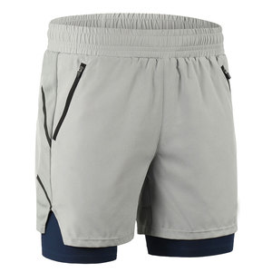 Pantalones Cortos Deportivos Grises para Hombre con Bolsillos con Cierre, Cintura Alta Elástica, Secado Rápido, Spandex, Poliéster - Product Image 5