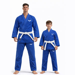 Ensemble d'uniformes de karaté bleus personnalisés 2026 en gros pour hommes et garçons, tenue d'entraînement d'arts martiaux assortie père-fils avec ceinture - Product Image 1