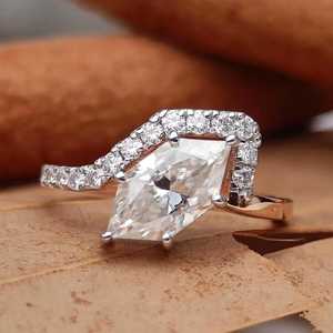 Lab Grown 2.51CT Dutch Marquise Hexagon Cut Diamond Surprise Curve Band <b>Ring</b> For Womens 14K Solid Gold Modern Engagement Gift - Product Image 1