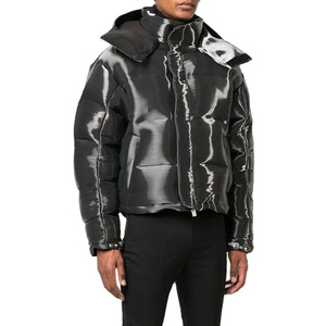 Chaqueta de Cuero Sintético Brillante Negra Personalizada para Hombre, Chaqueta Acolchada con Cuello Alto y Cierre Completo, Abrigo de Invierno Aislado, Ligero, Cálido y Resistente al Viento - Product Image 5