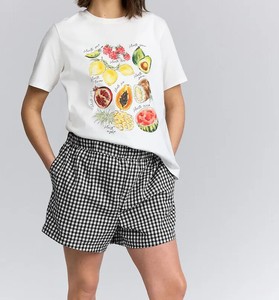 Ensemble T-shirt et short en coton pour femme, imprimé fruits, décontracté, été, deux pièces, au-dessus du genou, coupe régulière, tricoté, respirant - Product Image 5