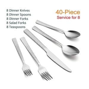 Juego de Cubiertos de Acero Inoxidable Martillado de Lujo, 24 Piezas, Juego de Cubiertos Plateados con Acabado Espejo, Juego de Vajilla Ecológico para Cocina - Product Image 2