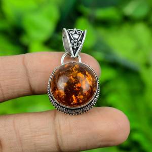 Pendentif Charme en Pierre Naturelle Vintage, Argent Sterling 925, Plaqué Argent/Or, Certifié par un tiers, Bijou Cadeau pour Femme et Homme - Product Image 1