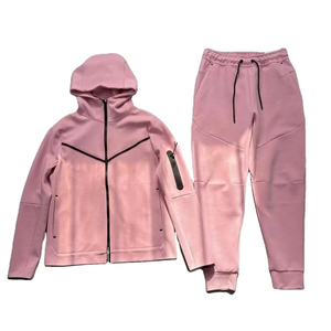 Survêtements à capuche pour hommes, 100% coton molletonné, écologiques, respirants, à col zippé, style urbain, couleur unie, coupe oversize, Top Tendances - Product Image 1