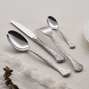 Lot de couverts vintage en acier inoxydable, style baroque martelé, finition miroir - Product Image 5