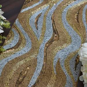 <b>Black</b> Gold Beaded Table <b>Runner</b> Rectangle Fabric Glam Handmade Mats - Product Image 3