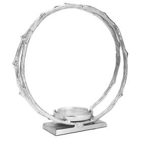 Porte-bougie en argent avec motif de brindilles circulaires, décoration d'intérieur durable - Product Image 1