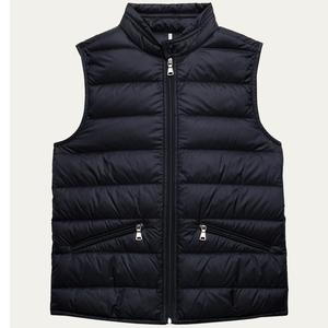 Chaleco Acolchado Negro para Hombre con Cuello Alto, Cortavientos, Ropa de Invierno, Cierre de Cremallera, Color Sólido, Exterior de Poliéster, Formal, Transpirable - Product Image 1