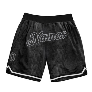 Shorts de basket-ball personnalisés écologiques en cuir de serpent noir, motif 3D noir-gris, design authentique - Product Image 1