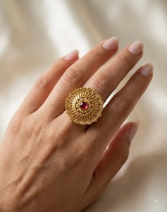 Wholesale Delicate Indian Traditional Round Gold Plated <b>Ring</b> <b>Adjustable</b> Ethnic Flower Design Finger <b>Rings</b> for Women Bulk Jewelry - Product Image 4