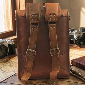 Waterproof Genuine Leather <b>Roll</b> Top Bag Multi Pocket Travel Rucksack For E-commerce Retailers LTBP-0211 - Product Image 2