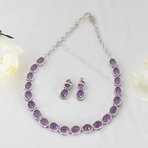 Ensemble collier et boucles d'oreilles en améthyste naturelle, argent sterling 925, bijoux fins, fournisseur en gros OEM ODM - Product Image 4