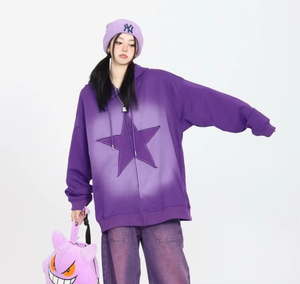 Sweat à capuche zippé surdimensionné en molleton OEM pour femme, 350 g/m² en coton imprimé, tricot lourd - Product Image 4