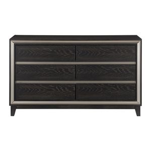 Comò moderno da 1 pezzo a 6 cassetti con scanalature e ritagli in argento per mobili in legno contemporaneo con finitura in ebano - Product Image 1