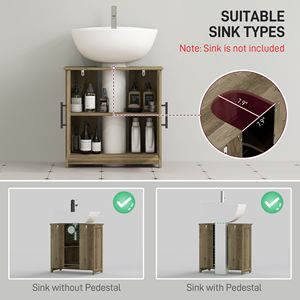 Mobiletto da bagno con lavabo a colonna in stile rustico, grigio chiaro, 30 cm di larghezza, con 2 ante scorrevoli e ripiano regolabile - Product Image 4