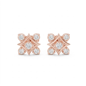 ต่างหูริซต้า จิวเวล ทองคำโรสโกลด์ 14K ประดับเพชรแล็บโกรว์ ทรงกลมเจียระไนบริลเลียนท์ ตัวเรือนแบบกรงเล็บ สไตล์ใบโคลเวอร์สี่แฉก สำหรับผู้หญิง - Product Image 1