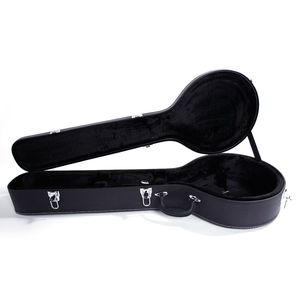 Custodia per banjo in pelle nera e legno per banjo a 5 e 6 corde con motivo microgroove - Product Image 1