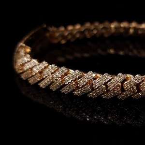 Pulsera de eslabones cubanos estilo hip hop con incrustaciones de moissanita incolora en tono a oro amarillo de 14k sobre plata 925, pulsera de dos filas de diamantes. - Product Image 3