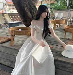 Custom <b>Vintage</b> Mini Bow Spaghetti Strap Chiffon off Shoulder Woven Daily Natural Waist <b>Dress</b> <b>for</b> OEM <b>Women</b> Summer Wear - Product Image 3
