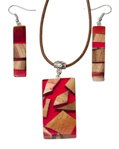 Stylish Wood Resin Pendent With Earrings Women Jewellery Handmade Glitter Splice Wood Earring India Handicraft Free Sample - Product Image 1