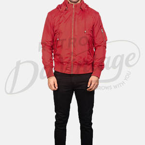 Blouson bomber léger rouge pour homme avec poche utilitaire sur la manche, poignets côtelés et fermeture éclair intégrale, coupe-vent décontracté - Product Image 4