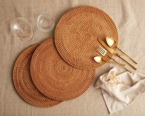 <b>Round</b> Handmade Bamboo Placemat Bohemian Style Natural Weave 450mm Diameter <b>Mats</b> & Pads - Product Image 5
