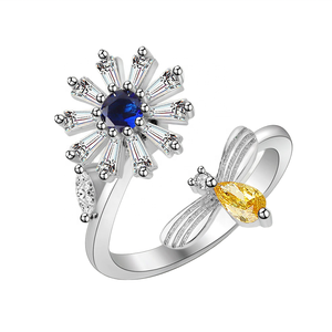Luxury 14K Gold Plated Copper <b>Adjustable</b> <b>Ring</b> with Daisy Bee Design Trendy Zircon Jewelry for Women-Wedding Engagement Gift - Product Image 1