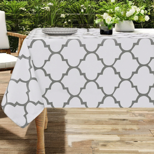 Nappe marocaine imprimée en stock, kaki et blanc, rectangulaire, résistante aux taches, pour la maison, l'intérieur et l'extérieur, décoration de table, ambiance décontractée - Product Image 1