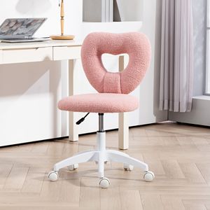 Silla de escritorio para computadora sin brazos Teddy Fleece Heart Makeup Vanity Chair con ruedas giratorias Silla de trabajo de oficina en rosa - Product Image 2