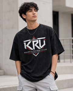 เสื้อยืดคอกลมแขนสั้นสีดำผ้าฝ้ายทรงโอเวอร์ไซส์พิมพ์ลายสไตล์ลำลองสำหรับผู้ชาย ยี่ห้อ KRU Khawaja Rafique Ullah Enterprises รุ่น OEM ยาว - Product Image 6