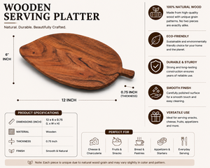 Handcrafted Leaf Wooden Serving Platter <b>Tray</b> Acacia Wood <b>Snack</b> Serving Board Rustic Food Serving <b>Tray</b> - Product Image 5