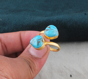 Wholesale <b>Silver</b> Plated Turquoise Classic Two Stone <b>Adjustable</b> Bezel Set Gemstone <b>Ring</b> for Party Occasions - Product Image 1