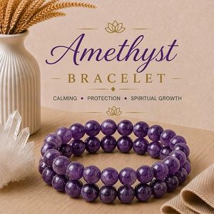 กำไลข้อมือคริสตัลอเมทิสต์ธรรมชาติขนาด 8 มม. ทรงกลมขัดเงา ยืดได้ เหมาะสำหรับทั้งชายและหญิง แฟชั่นทันสมัย ของขวัญ เครื่องประดับ ขายส่ง - Product Image 4