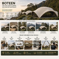 Tente de glamping à membrane tendue BOTEEN, fabrication directe d'usine, 950G PVC, 12x12x4.6M, structure carrée en acier, villa de luxe, tente de safari, BSCI