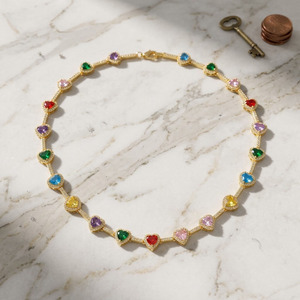 Collier avec pendentif en forme de cœur en argent sterling 925 de qualité supérieure, zircon cubique coloré, bijoux multicolores pour femmes, cadeau de luxe - Product Image 3
