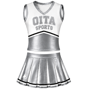 Ensemble d'uniformes de cheerleading argentés, haut sans manches à col en V, jupe plissée, tenue de sport pour équipe athlétique, performance de danse, entraînement - Product Image 1
