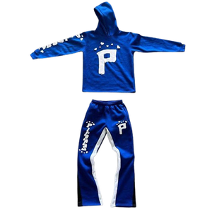 Conjunto Deportivo Unisex para Niños, Sudadera con Capucha y Pantalones, Color Rojo y Negro, Estampado de Letra P, Informal, Invierno, Manga Larga, Poliéster - Product Image 2