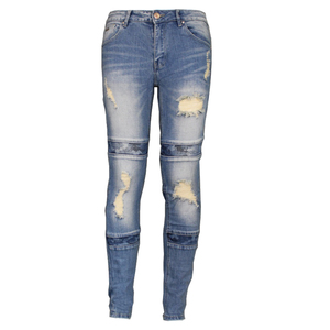 Wholesale Men Vintage Light Premium Denim Jeans Streetwear Straight Fit Distressed Casual <b>Pants</b> Trendy Y2K Summer Solid Front - Product Image 5