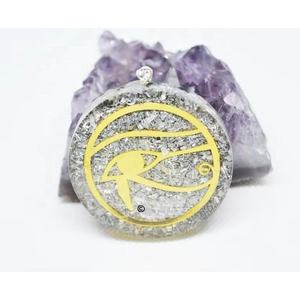 Colgante de orgón estilo Feng Shui, capa de aluminio tallada con símbolo de ojo de caballo, piedra semipreciosa, mascota de piedras preciosas - Product Image 1